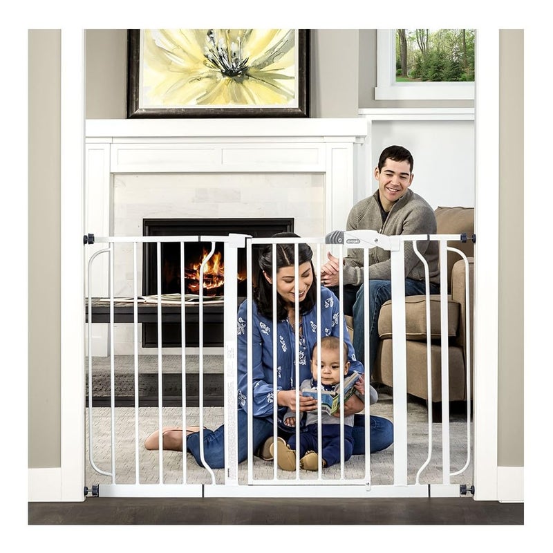 Regalo Safety 29-49" Easy Step Extra Wide Baby Gate for Doorways & Bottom of Stairs, Pressure Mounted Safety Gate with Door for Babies, Toddlers & Pets, White - Image 1