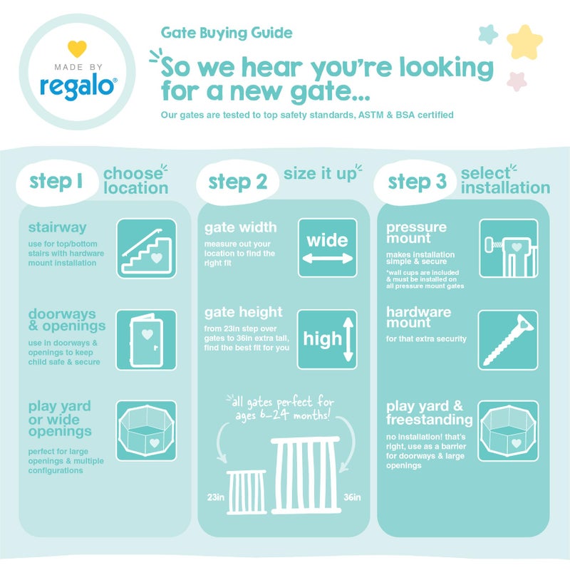 Regalo Safety 29-49" Easy Step Extra Wide Baby Gate for Doorways & Bottom of Stairs, Pressure Mounted Safety Gate with Door for Babies, Toddlers & Pets, White - Image 5