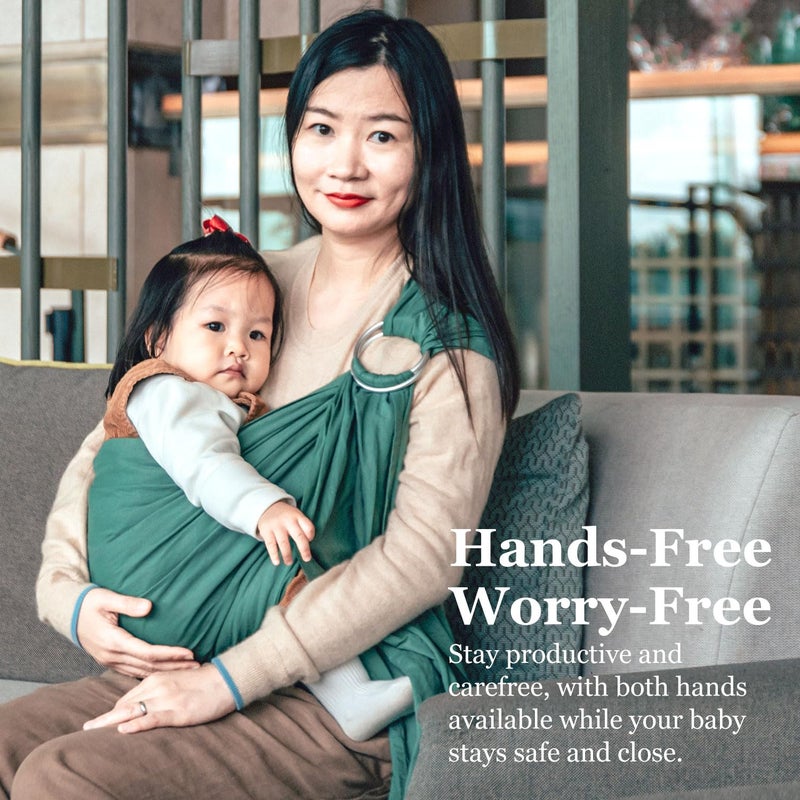 Vlokup Ring Sling Baby Carrier, Soft Linen Cotton Baby Sling Carrier Newborn to Toddler, Baby Wrap Carrier for Plus Size Parents, Perfect Shower Gift, Green - Image 5