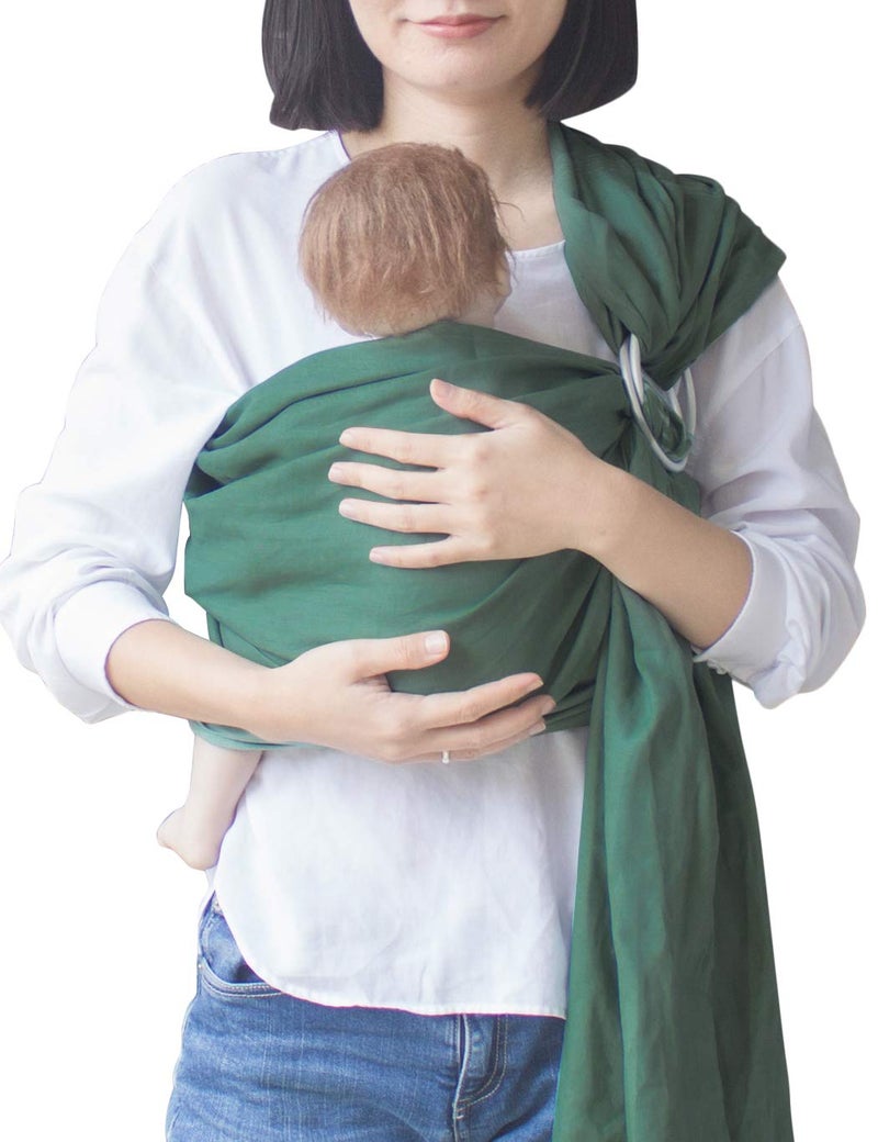 Vlokup Ring Sling Baby Carrier, Soft Linen Cotton Baby Sling Carrier Newborn to Toddler, Baby Wrap Carrier for Plus Size Parents, Perfect Shower Gift, Green - Image 1