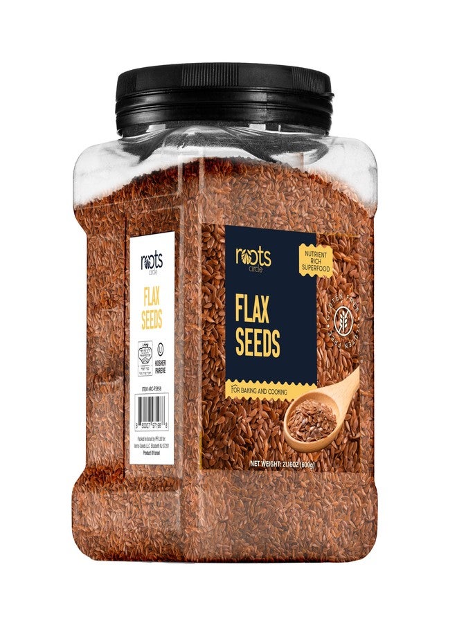 Roots Circle Premium Brown Whole Raw Flax Seeds - Rich in Fiber, Omega-3 Fatty Acids | Great for Baking, Salads, Smoothies & Protein Balls | Premium Flaxseeds | Kosher Bulk 1 Pack of 21oz - Image 1