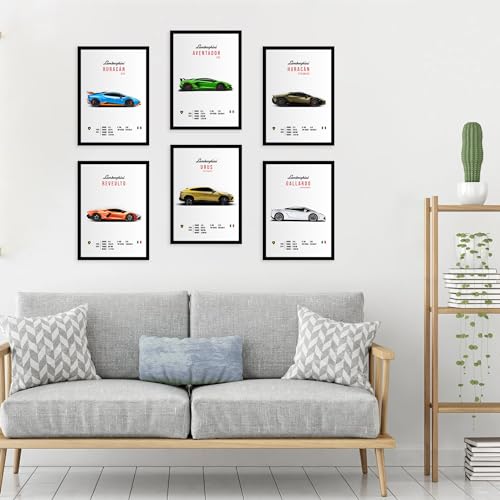 CodersParadise Lamborghini Wall Poster Frames - Pack Of 6 | 8 x 12cm (A4 Size) | Aesthetic Artwork Framed Posters | Framed Posters For Living Room, Bedroom, Home And Office - Image 5