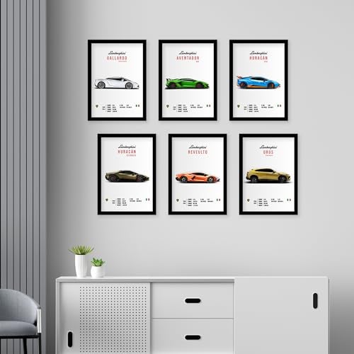 CodersParadise Lamborghini Wall Poster Frames - Pack Of 6 | 8 x 12cm (A4 Size) | Aesthetic Artwork Framed Posters | Framed Posters For Living Room, Bedroom, Home And Office - Image 3