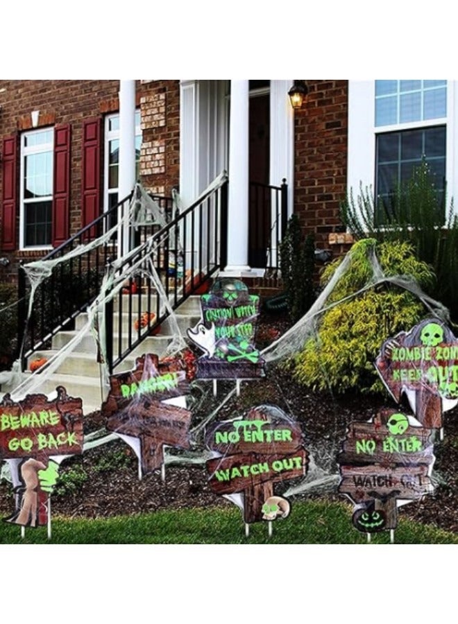 6-Piece Festival Yard Signs Outdoor Beware Warning Signs Stakes with Spider Web Glow in The Dark - Image 3