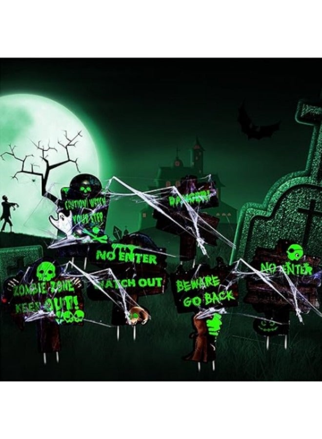 6-Piece Festival Yard Signs Outdoor Beware Warning Signs Stakes with Spider Web Glow in The Dark - Image 2