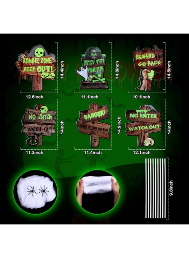 6-Piece Festival Yard Signs Outdoor Beware Warning Signs Stakes with Spider Web Glow in The Dark - Image 4