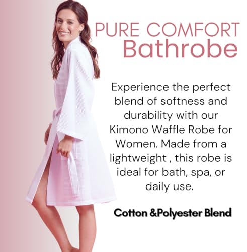 Soft Touch Linen Kimono Waffle Robe – Women’s Bath SPA Robe – Lightweight Cotton &Polyester Blend (Medium, Grey) - Image 3