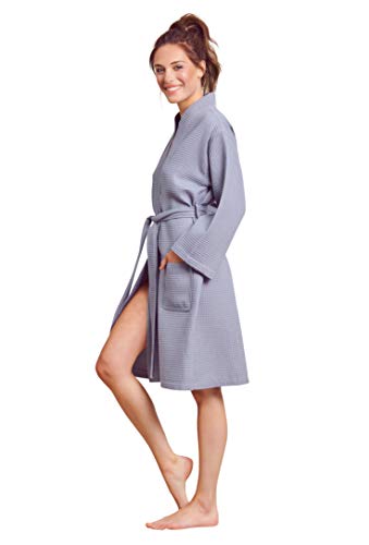 Soft Touch Linen Kimono Waffle Robe – Women’s Bath SPA Robe – Lightweight Cotton &Polyester Blend (Medium, Grey) - Image 4