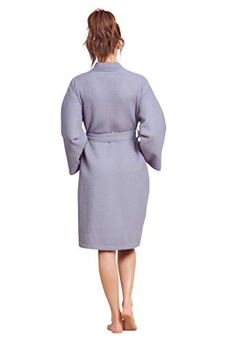 Soft Touch Linen Kimono Waffle Robe – Women’s Bath SPA Robe – Lightweight Cotton &Polyester Blend (Medium, Grey) - Image 5
