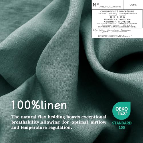 EVERLY 100% Pure Linen Duvet Cover Set Queen Size90X90Inch 3pcs (1 Duvet Cover,2 Pillowcases) Soft and Breathable for All Season with Coconut Button Closure, Suitable for Hot Sleepers-Aqua-Queen - Image 4
