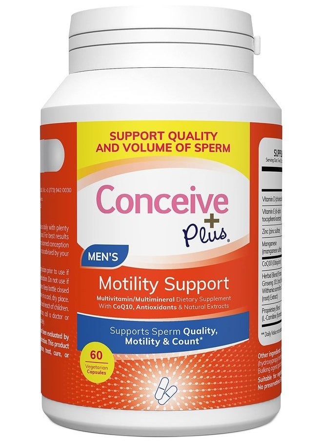 Conceive Plus - Motility Male Fertility Supplement – Sperm Count Booster + Zinc, Ginseng, Q10, Vitamin D, Antioxidants, 60 Capsules, 30 Day Supply - Image 1