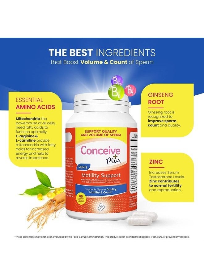 Conceive Plus - Motility Male Fertility Supplement – Sperm Count Booster + Zinc, Ginseng, Q10, Vitamin D, Antioxidants, 60 Capsules, 30 Day Supply - Image 1