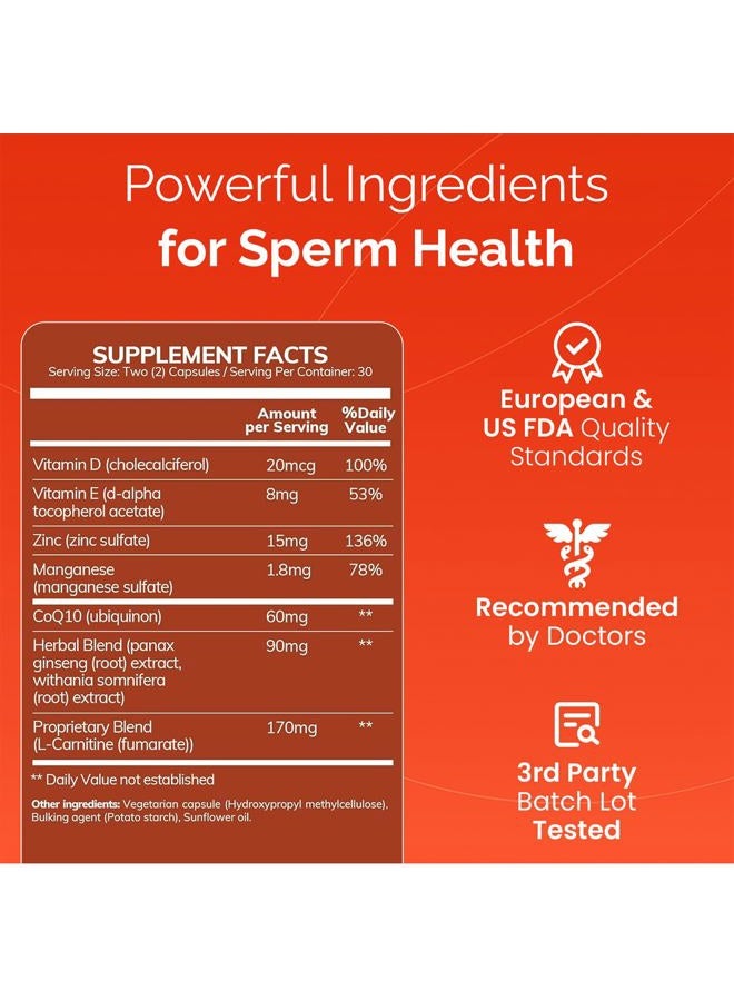 Conceive Plus مكمل خصوبة الذكور من Motility - معزز عدد الحيوانات المنوية + الزنك، الجينسنغ، Q10، فيتامين د، مضادات الأكسدة، 60 كبسولة، كمية تكفي 30 يومًا - Image 3
