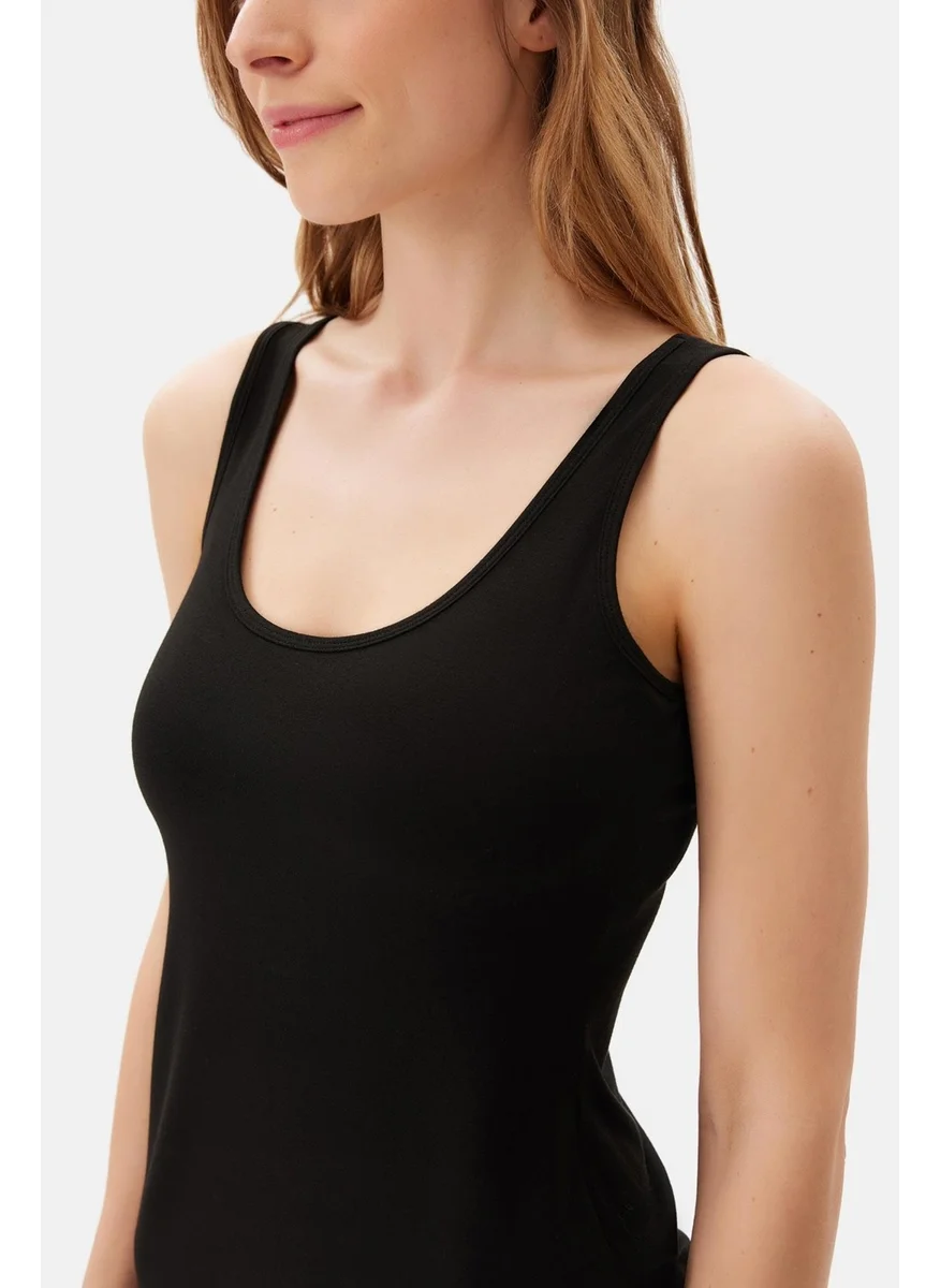 داجي Black Basic Modal Square Neck Tank Top