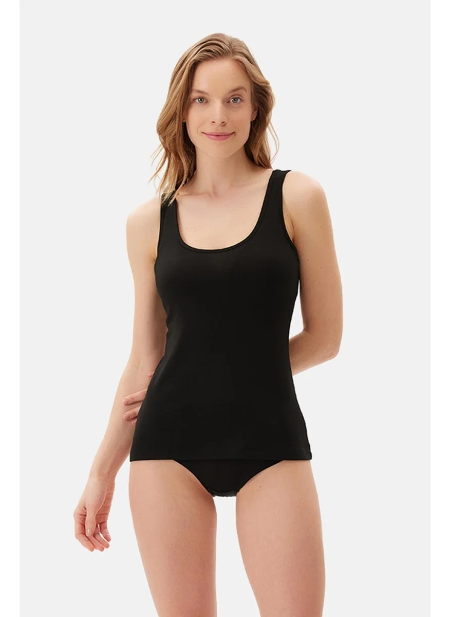 داجي Black Basic Modal Square Neck Tank Top