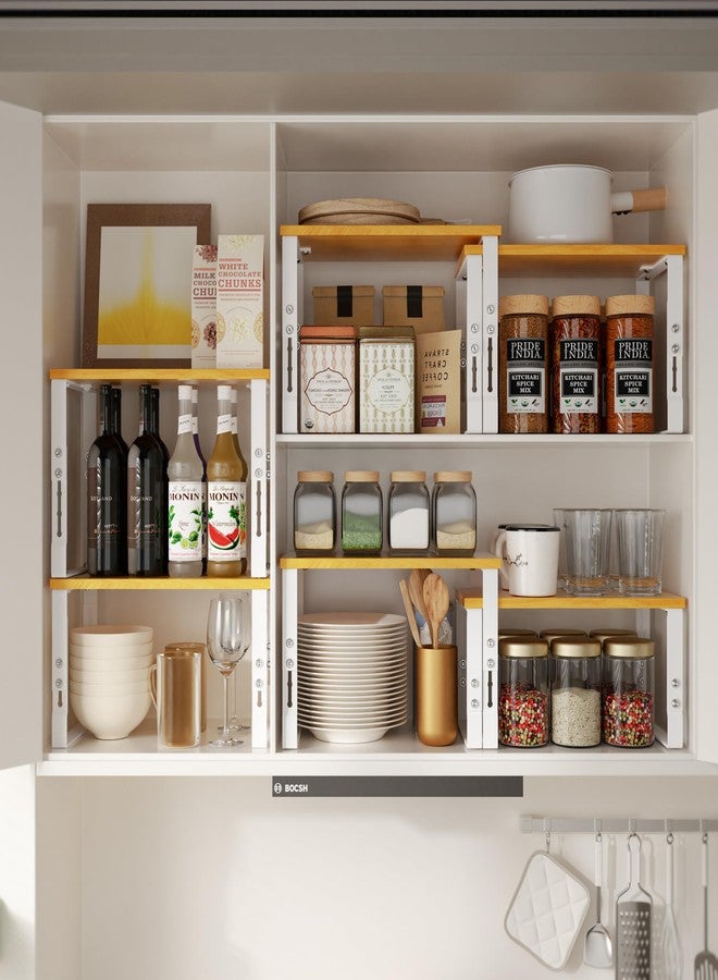 Jojocross Adjustable Storage Shelves for Kitchen Cabinet Organization - Set of 2 Stackable Metal & Solid Wood Racks, Space-Saving Design for Countertop/Pantry/Garage, Easy Assembly(1 Pack/Medium/White) - Image 4