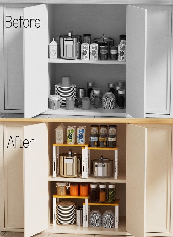 Jojocross Adjustable Storage Shelves for Kitchen Cabinet Organization - Set of 2 Stackable Metal & Solid Wood Racks, Space-Saving Design for Countertop/Pantry/Garage, Easy Assembly(1 Pack/Medium/White) - Image 3