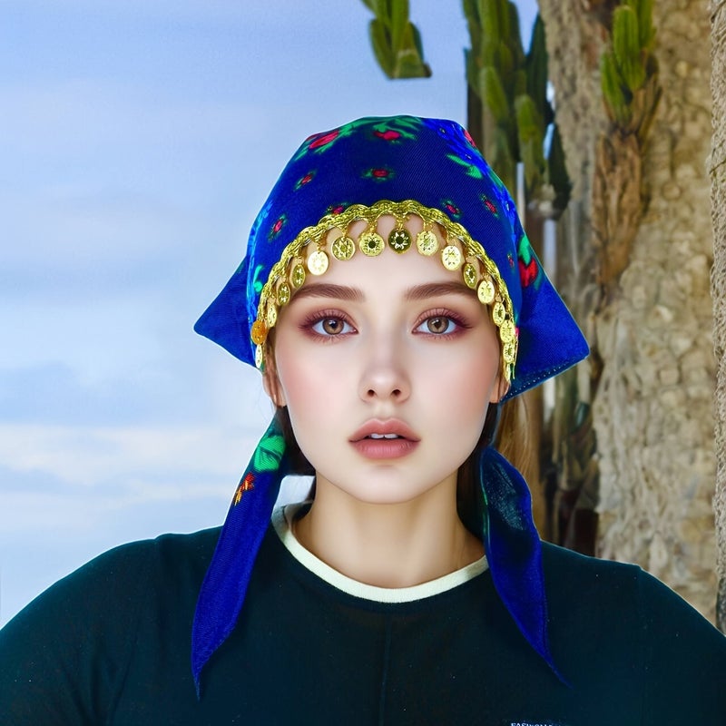 Fashionable Peony Headscarf with Luxurious Gold Sequin Accessories - Breathable, Dustproof, Lightweight Summer Wrap for Women - Image 5