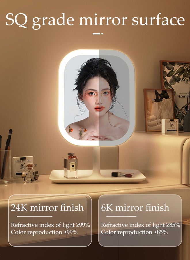 مرآة مكياج LED قابلة للشحن مع إضاءة قابلة للتعديل بثلاثة ألوان وميزة اللمس الذكي مرآة تجميل محمولة مضاءة مع وظيفة ذاكرة الإضاءة مرآة طاولة مكتب مرآة قائمة - Image 5
