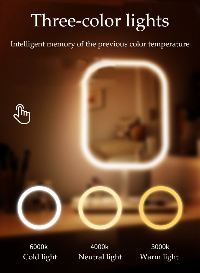 مرآة مكياج LED قابلة للشحن مع إضاءة قابلة للتعديل بثلاثة ألوان وميزة اللمس الذكي مرآة تجميل محمولة مضاءة مع وظيفة ذاكرة الإضاءة مرآة طاولة مكتب مرآة قائمة - Image 3