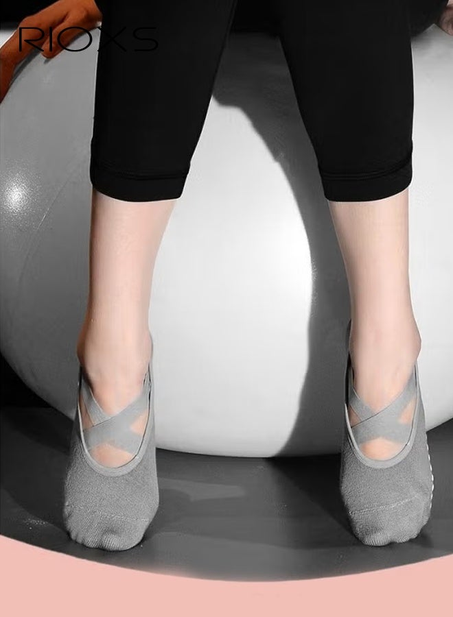 RIOXS 5 Pairs Yoga Socks For Women Non-Slip Grips & Straps Non Slip Socks For Yoga Pilates Ideal For Pilates Ballet Dance Barefoot Workout  - Image 3