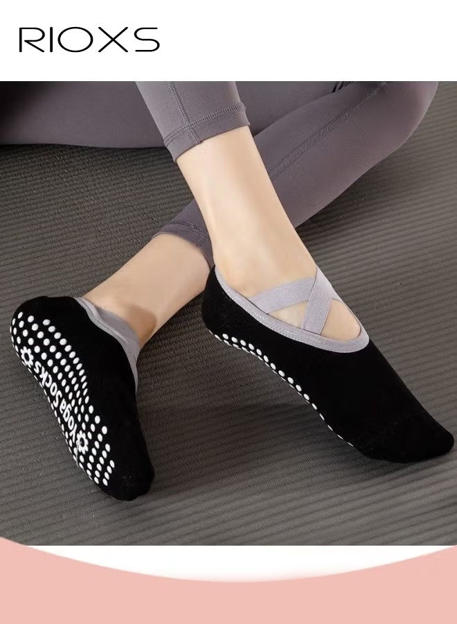 RIOXS 5 Pairs Yoga Socks For Women Non-Slip Grips & Straps Non Slip Socks For Yoga Pilates Ideal For Pilates Ballet Dance Barefoot Workout  - Image 4