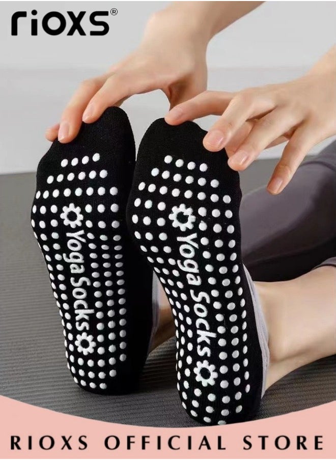 RIOXS 5 Pairs Yoga Socks For Women Non-Slip Grips & Straps Non Slip Socks For Yoga Pilates Ideal For Pilates Ballet Dance Barefoot Workout  - Image 3
