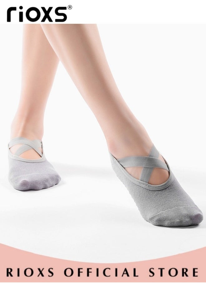 RIOXS 5 Pairs Yoga Socks For Women Non-Slip Grips & Straps Non Slip Socks For Yoga Pilates Ideal For Pilates Ballet Dance Barefoot Workout  - Image 4