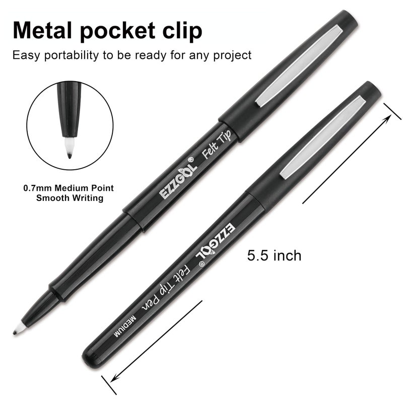 Ezzgol Black Felt Tip Pens, 30 Pack, 0.7mm Premium Medium Fine Point, Felt Tip Markers For Writing, Journal, Planner Coloring, Note Taking, Drawing, Art, School - Image 2