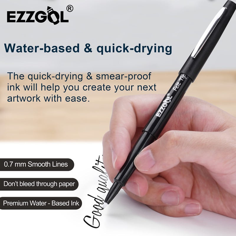 Ezzgol Black Felt Tip Pens, 30 Pack, 0.7mm Premium Medium Fine Point, Felt Tip Markers For Writing, Journal, Planner Coloring, Note Taking, Drawing, Art, School - Image 3