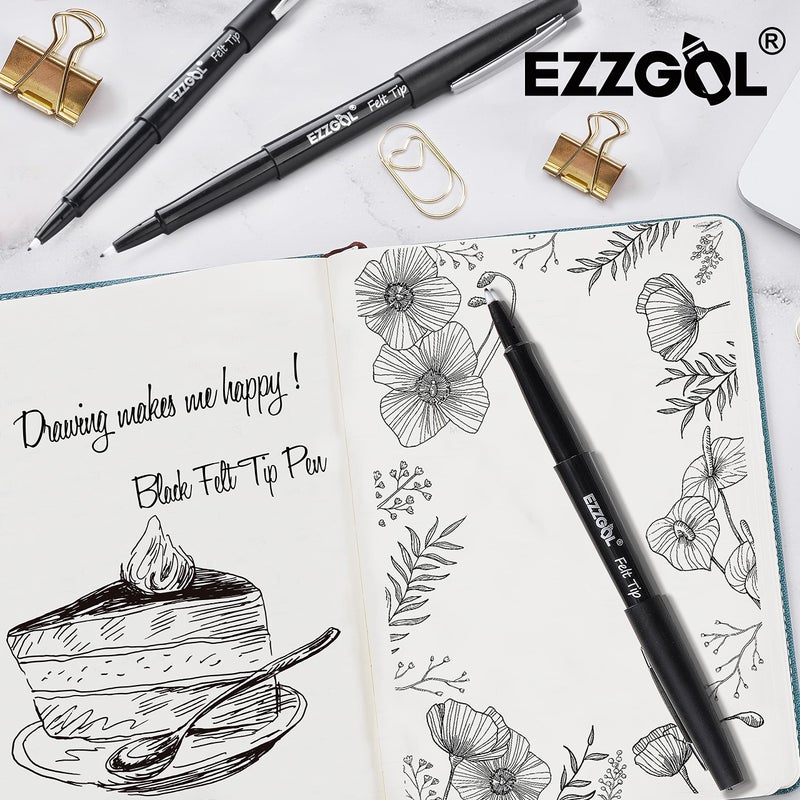 Ezzgol Black Felt Tip Pens, 30 Pack, 0.7mm Premium Medium Fine Point, Felt Tip Markers For Writing, Journal, Planner Coloring, Note Taking, Drawing, Art, School - Image 4