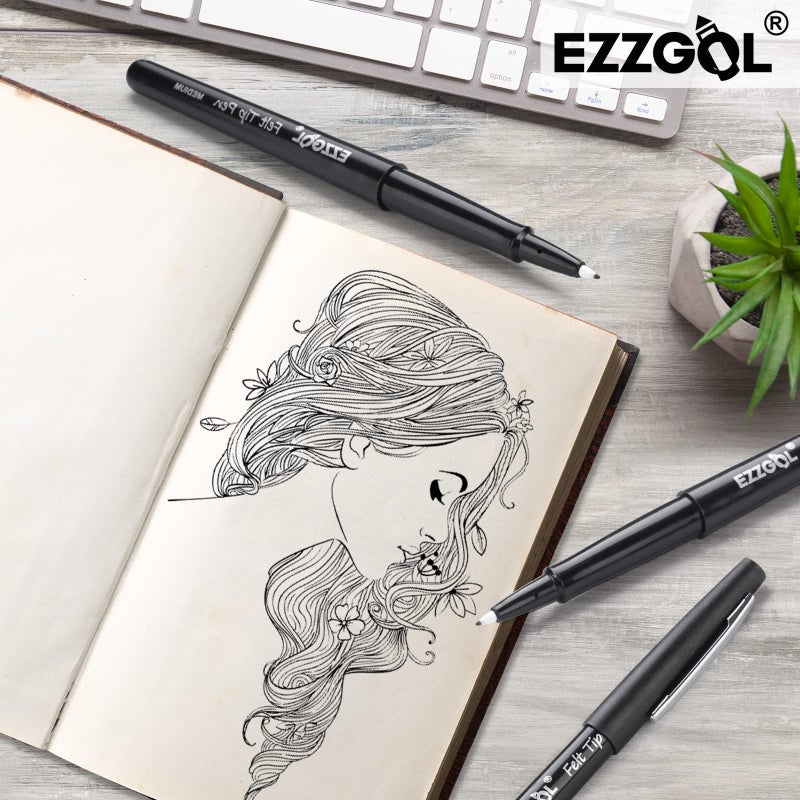 Ezzgol Black Felt Tip Pens, 30 Pack, 0.7mm Premium Medium Fine Point, Felt Tip Markers For Writing, Journal, Planner Coloring, Note Taking, Drawing, Art, School - Image 5