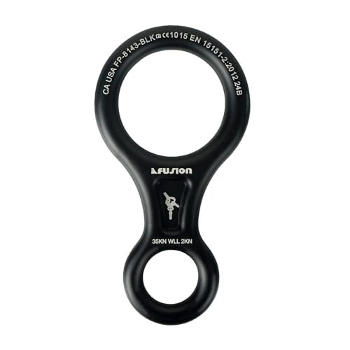 Fusion Climb Aluminum Figure 8 Descender Climbing Gear Downhill Equipment 35KN/3500kg 7075 Aluminum Alloy Rigging Plate for Climbing Belaying and Rappeling Device Black - Image 1