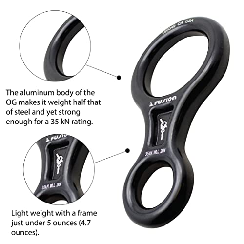Fusion Climb Aluminum Figure 8 Descender Climbing Gear Downhill Equipment 35KN/3500kg 7075 Aluminum Alloy Rigging Plate for Climbing Belaying and Rappeling Device Black - Image 3