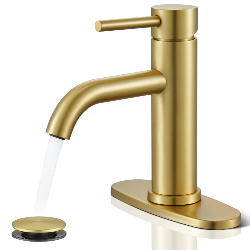 WINKEAR Gold Bathroom Faucet  Winkear Single Hole Bathroom Faucet With Pop-Up Drain And Flexible Hoses  Single Handle Faucet For Bathroom Sink  Vanity  Rv  Modern Farmhouse  Suitable For 1 Hole Or 3 Hole - Image 1