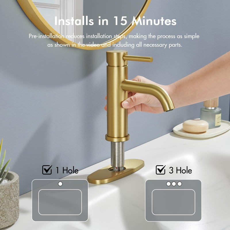 WINKEAR Gold Bathroom Faucet  Winkear Single Hole Bathroom Faucet With Pop-Up Drain And Flexible Hoses  Single Handle Faucet For Bathroom Sink  Vanity  Rv  Modern Farmhouse  Suitable For 1 Hole Or 3 Hole - Image 4
