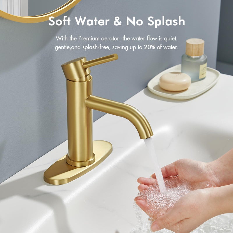 WINKEAR Gold Bathroom Faucet  Winkear Single Hole Bathroom Faucet With Pop-Up Drain And Flexible Hoses  Single Handle Faucet For Bathroom Sink  Vanity  Rv  Modern Farmhouse  Suitable For 1 Hole Or 3 Hole - Image 3