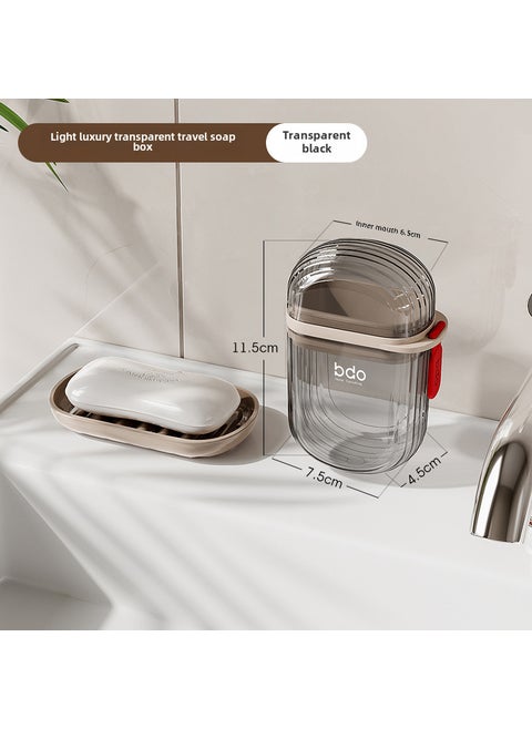 Portable Mini Soap Box with Drain Cover Transparent black with light coffee