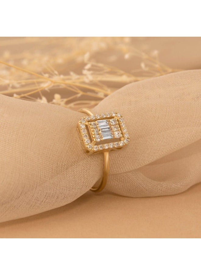 Luxuria A gold "baguette" shaped ring, featuring polished stones in the middle with a frame of small gems. - Image 1