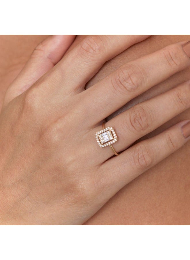 Luxuria A gold "baguette" shaped ring, featuring polished stones in the middle with a frame of small gems. - Image 5