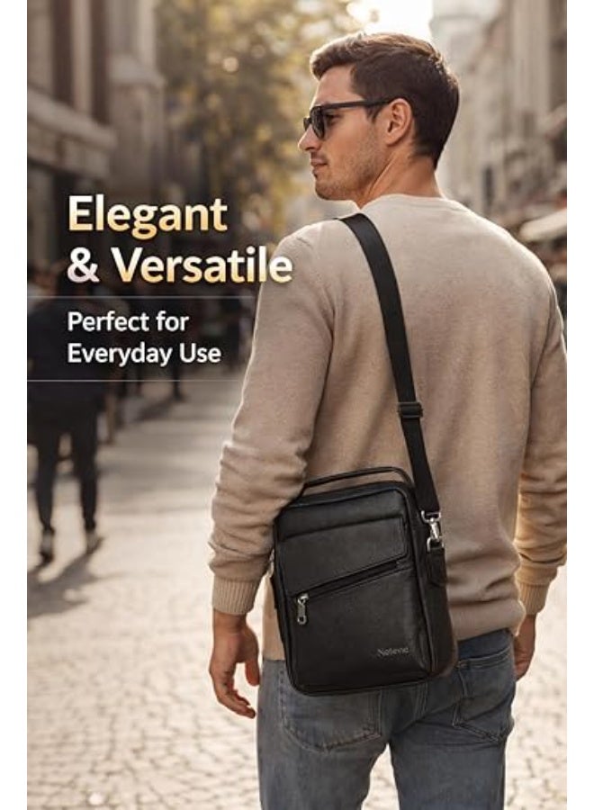 Motevia Men's Crossbody Bag Genuine Leather Crossbody Bag Men Genuine Leather Crossbody Bag Men with Shoulder Strap Top Handle Medium Size - Image 3