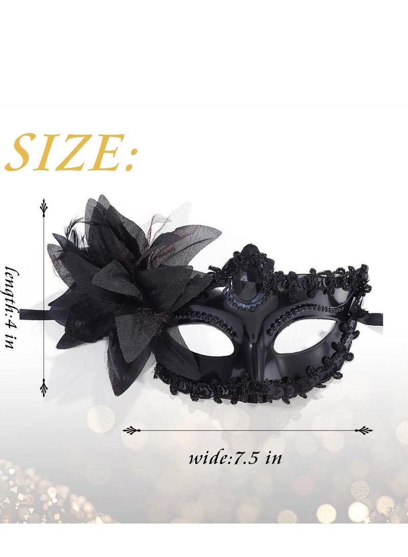 SYOSI Women Masquerade Mask 2 Pcs Black Venetian Masks Plastic Flower Party Prom Ball Costume Mardi Gras - Image 3