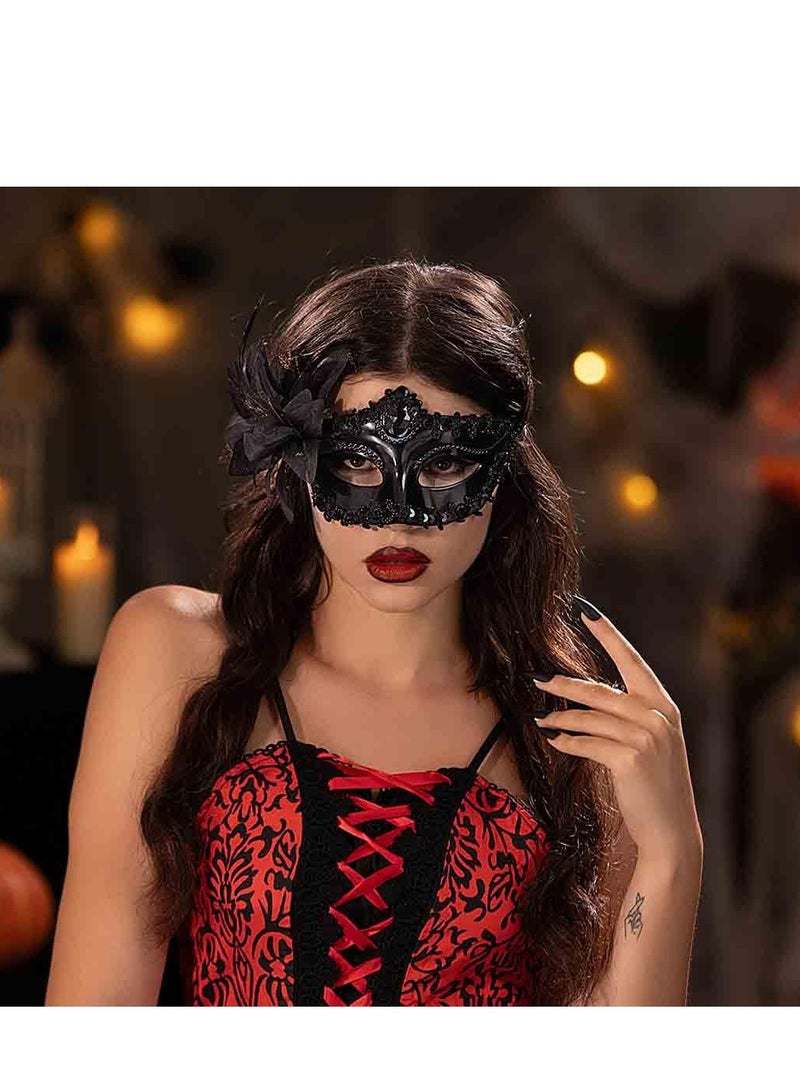 SYOSI Women Masquerade Mask 2 Pcs Black Venetian Masks Plastic Flower Party Prom Ball Costume Mardi Gras - Image 4