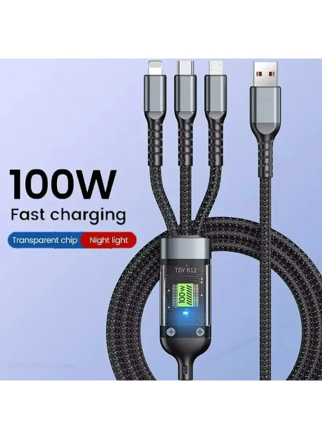 IPhone charging cable Huawei charging cable Usb type c 100W super fast charging cable 3-in-1 connector - Image 2