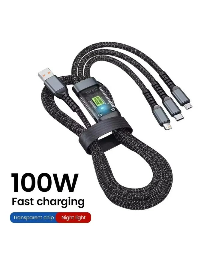 كابل شحن ايفون هواوي كابل شحن USB نوع c100W كابل شحن سريع فائق 3-في-1 موصل - Image 1