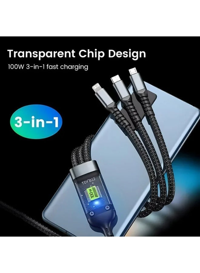 كابل شحن ايفون هواوي كابل شحن USB نوع c100W كابل شحن سريع فائق 3-في-1 موصل - Image 5