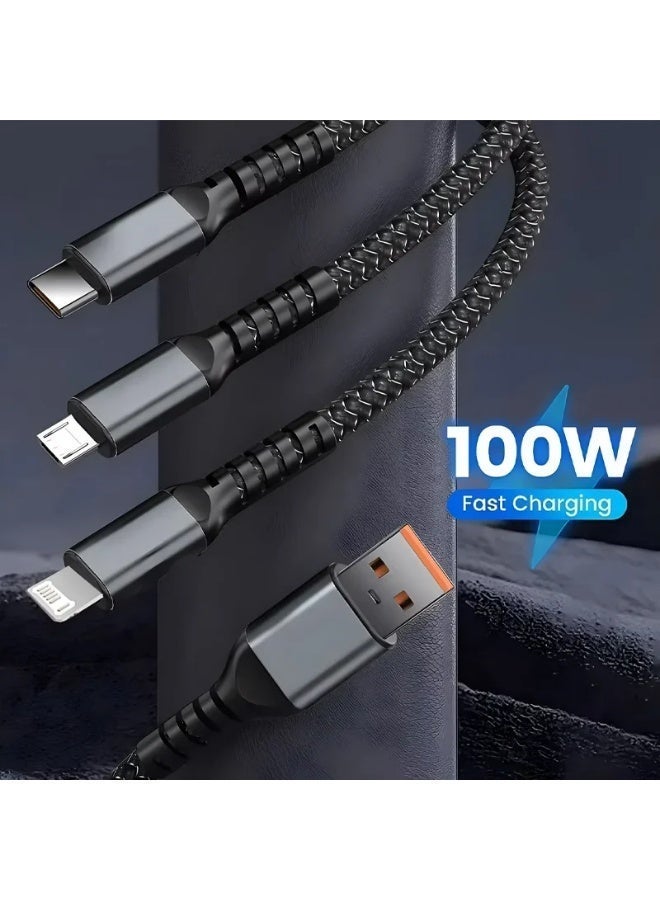 كابل شحن ايفون هواوي كابل شحن USB نوع c100W كابل شحن سريع فائق 3-في-1 موصل - Image 4