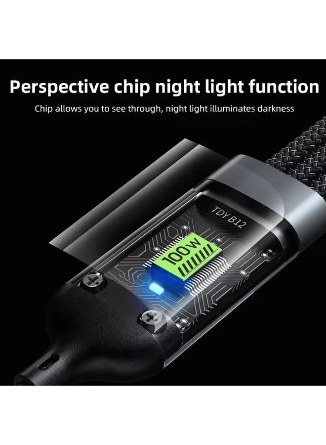 كابل شحن ايفون هواوي كابل شحن USB نوع c100W كابل شحن سريع فائق 3-في-1 موصل - Image 3