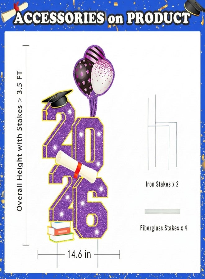 لافتة كبيرة بطول 3.5 قدم تحمل عبارة "خريجو عام 2026" لتزيين الحديقة، لافتات تهنئة بالخريجين، لافتات خريجي عام 2026 مع أوتاد للتعليق في الأماكن الخارجية والداخلية، لوازم تزيين حفلات التخرج - Image 2