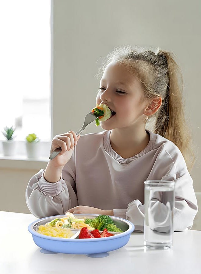 Bakpoco Stainless Steel Toddler Suction Plate with Lid, Deepened 9" Divided Plates with Removable Silicone Sleeves for Kids, Non Toxic Unbreakable Snack Dishes Set of 4, Sage Blue Beige Lilac - Image 5